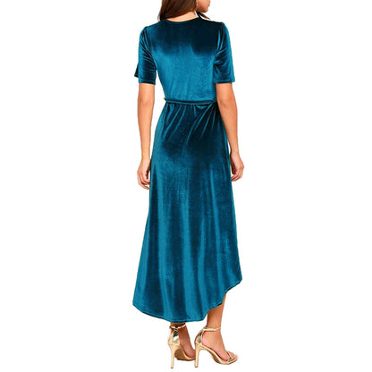 vmtvr - Fashion V Neck Velvet Midi Dress