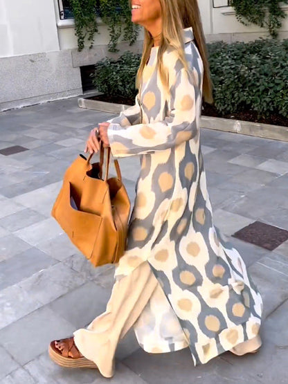 vmtvr - Long Sleeves Loose Printed V-Neck Maxi Dresses