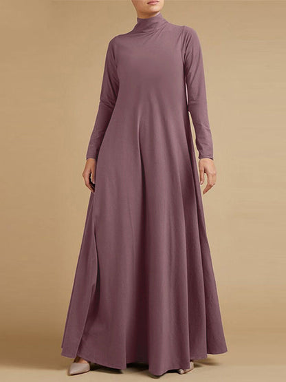 Casual Loose 4 Colors High-Neck Long Sleeves Maxi Dress