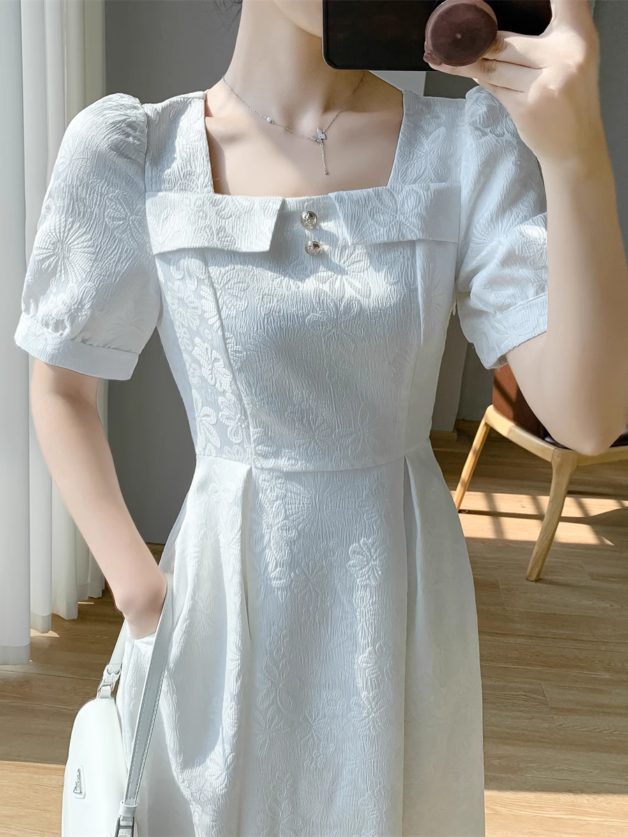 - Summer White French A-line Party Dress  GEU1531