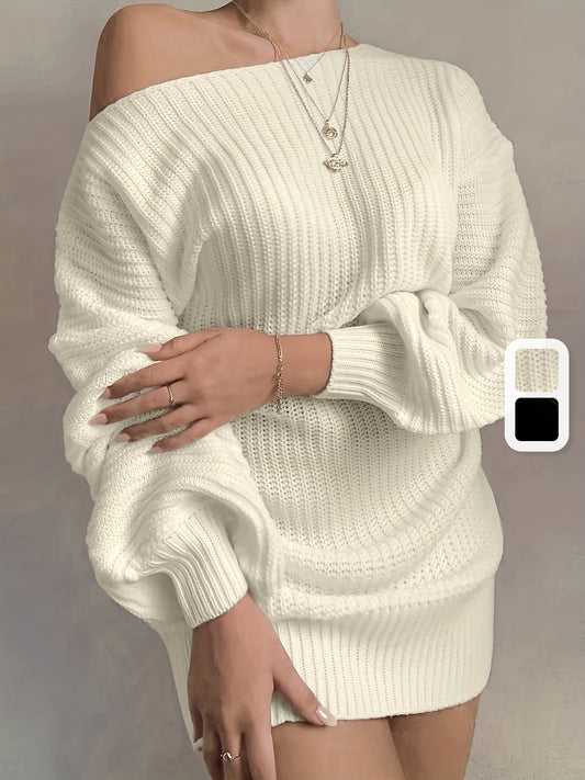 Off Shoulder Knit Sweater Dress - Elegant & Cozy Women's Style for Fall/Winter, Mid-Elasticity, Easy Care