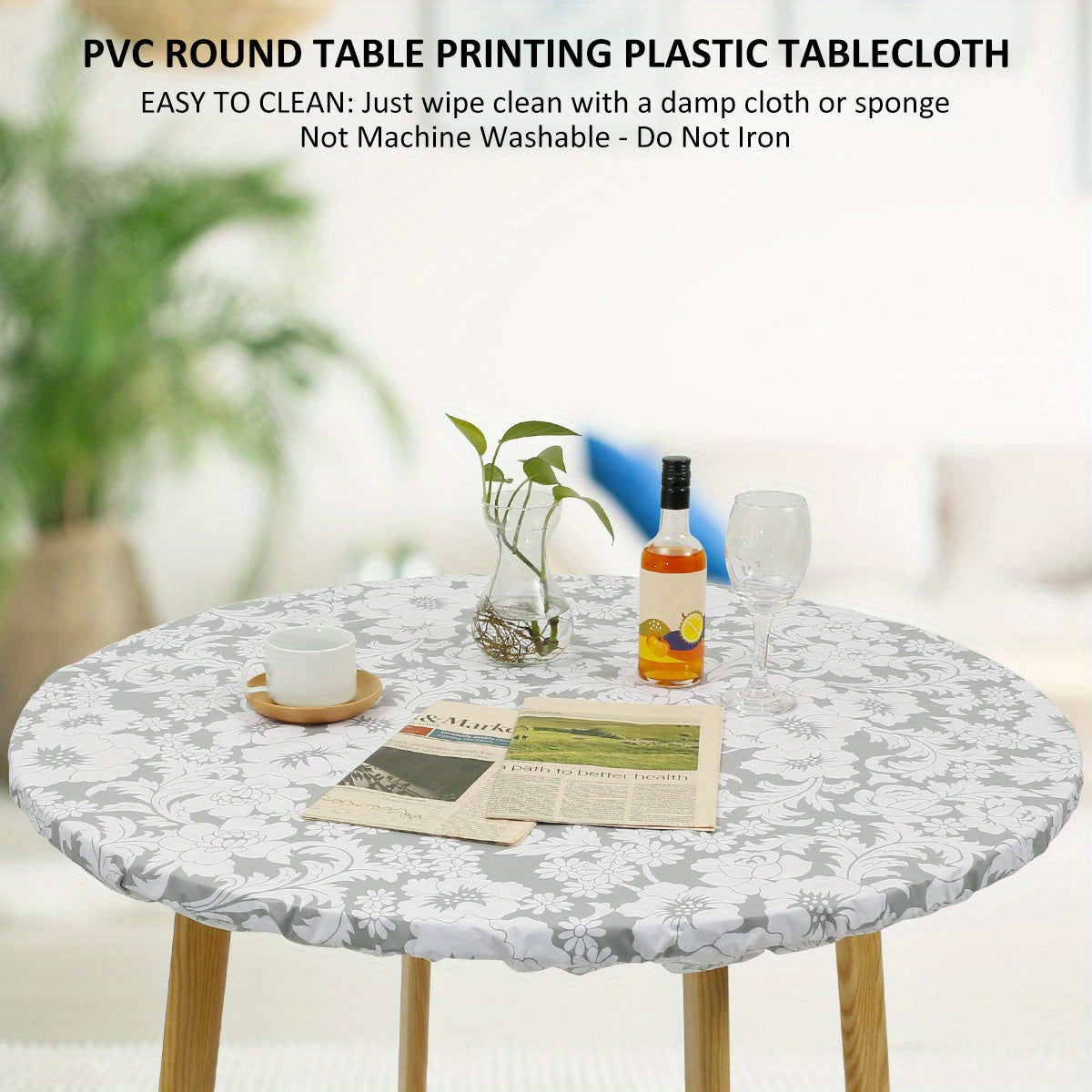 1pc Waterproof PVC Elastic Tablecloth - Round, Oil-Proof, Non-Slip with Flannel Backing - Durable & Stylish for Home Decor, Easy Clean, Ideal for Dining & Living Spaces Protection