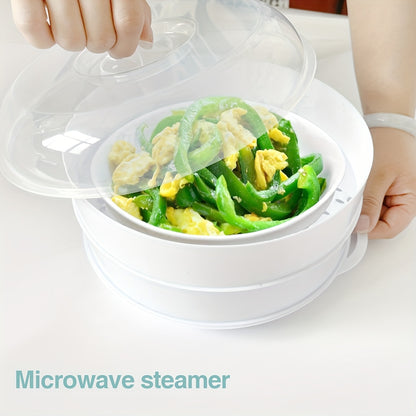 Deluxe Multi-Tier Microwave Steamer System - Durable, Power-Free, Double Boiler for Quick Steaming Vegetables, Rice, Fish, Buns, Dumplings - Ideal for Home Kitchen and Restaurant Use, Easy to Clean, Space-Saving Design