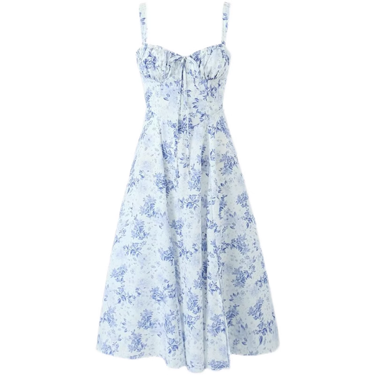 vmtvr- Blue and white porcelain print mid-length slip dress GEU465