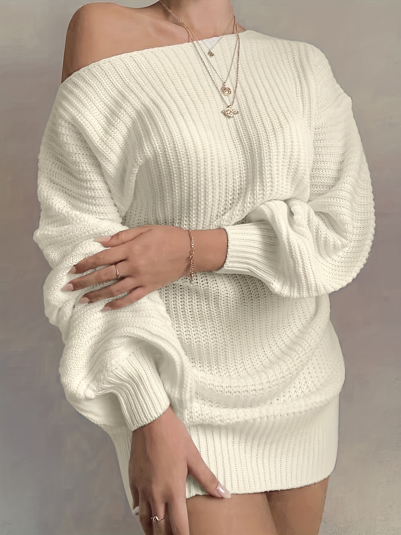 Off Shoulder Knit Sweater Dress - Elegant & Cozy Women's Style for Fall/Winter, Mid-Elasticity, Easy Care