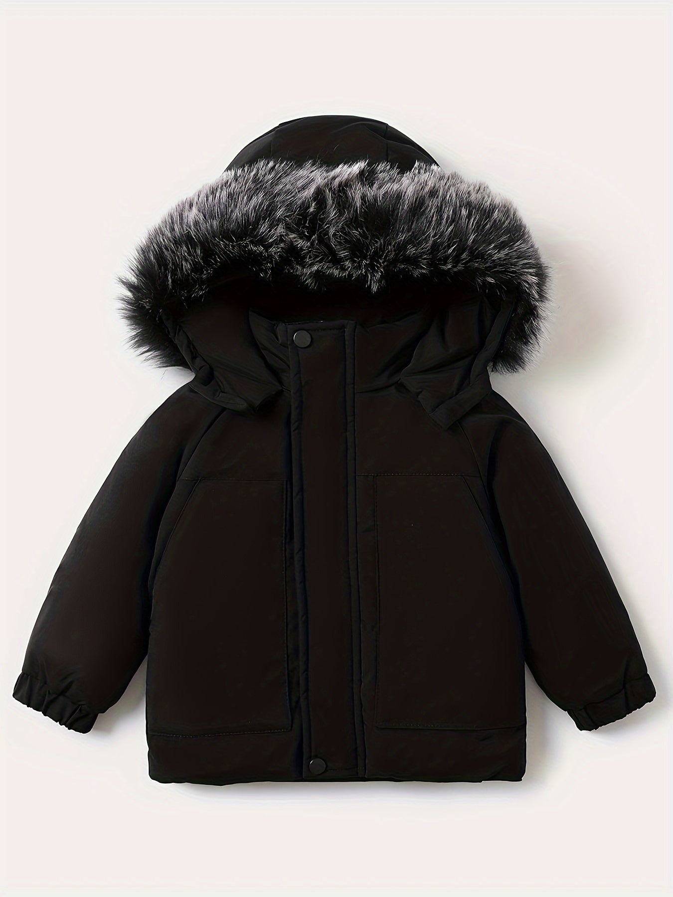 Cozy Boys' Hooded Jacket With Removable Fleece Collar - Casual & Warm Autumn And Winter Coat For Young Ones