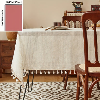 1pc Handcrafted Thick Linen Striped Tablecloth - Square, Polyester Blend for Kitchen & Dining Room Decor