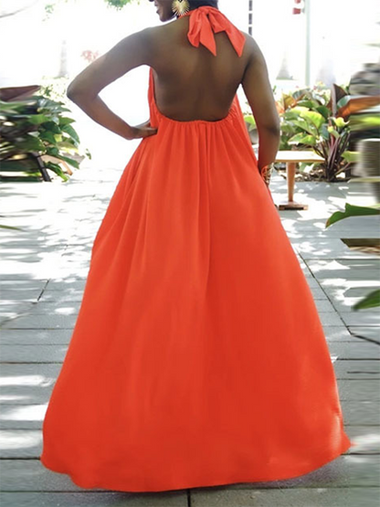 Loose Sleeveless Solid Color Halter-Neck Maxi Dresses