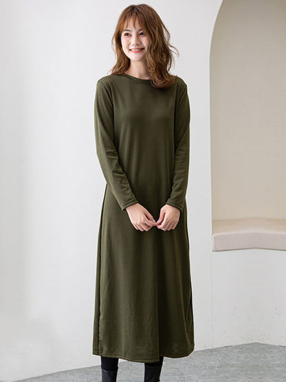 vmtvr - Simple Solid Color Round-Neck A-Line Midi Dress