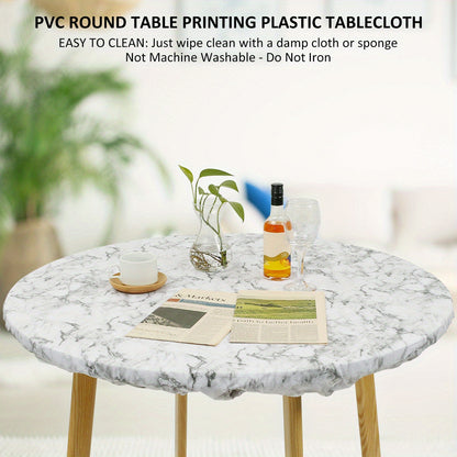 1pc Waterproof PVC Elastic Tablecloth - Round, Oil-Proof, Non-Slip with Flannel Backing - Durable & Stylish for Home Decor, Easy Clean, Ideal for Dining & Living Spaces Protection