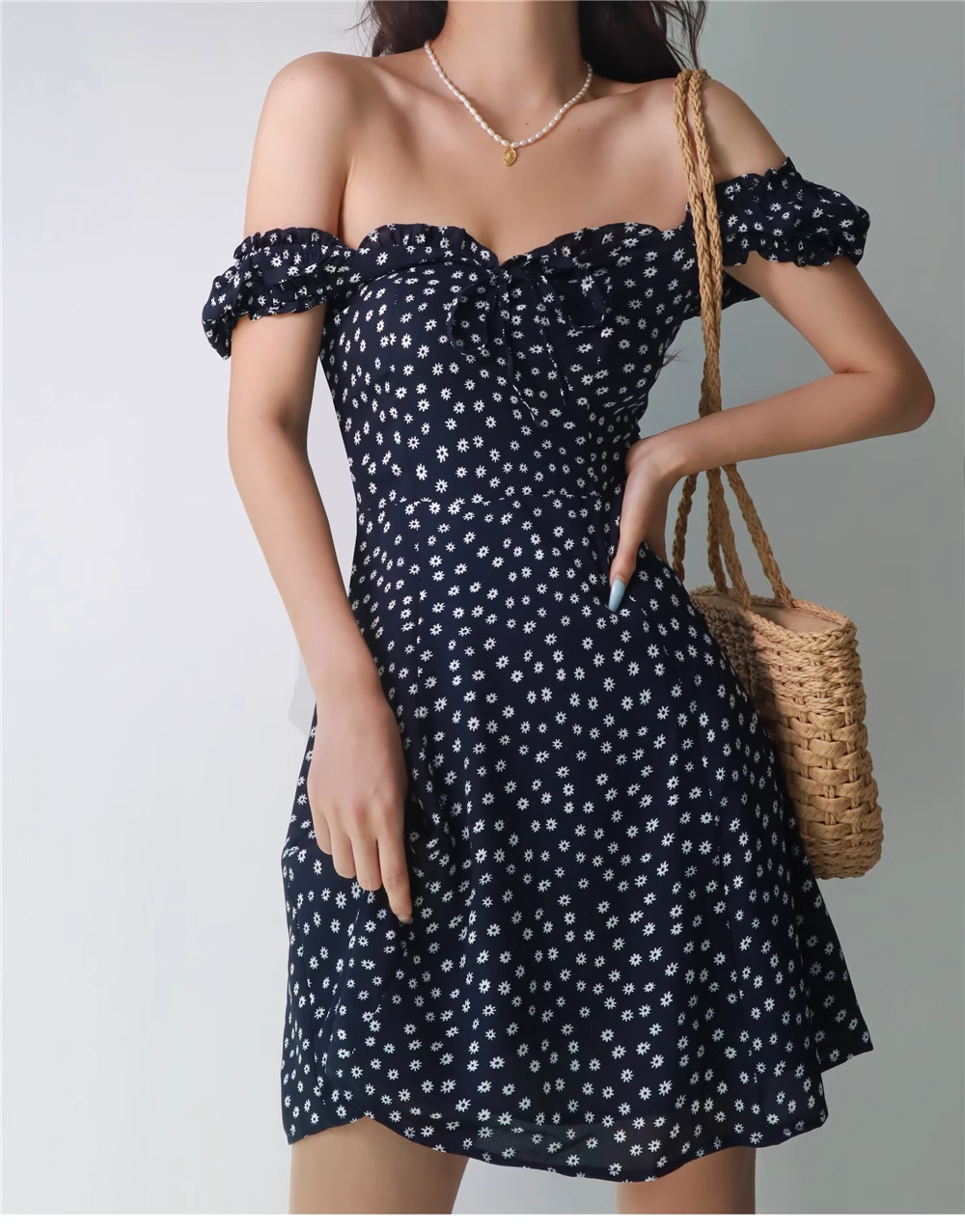 vmtvr- Retro Sexy Navy Blue Floral A-line Dress  GEU473