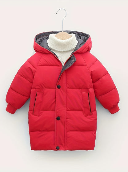 Kid's Medium Length -padded Jacket, Warm Zip Up Hooded Coat, Boy's Clothes For Winter Outdoor, As Gift