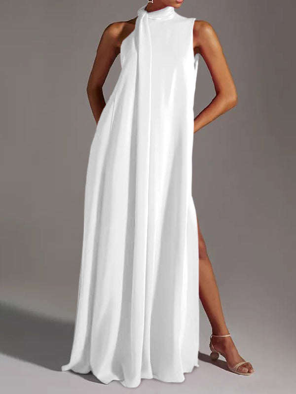 vmtvr - Sleeveless Solid Color Split-Side Round-Neck Maxi Dresses