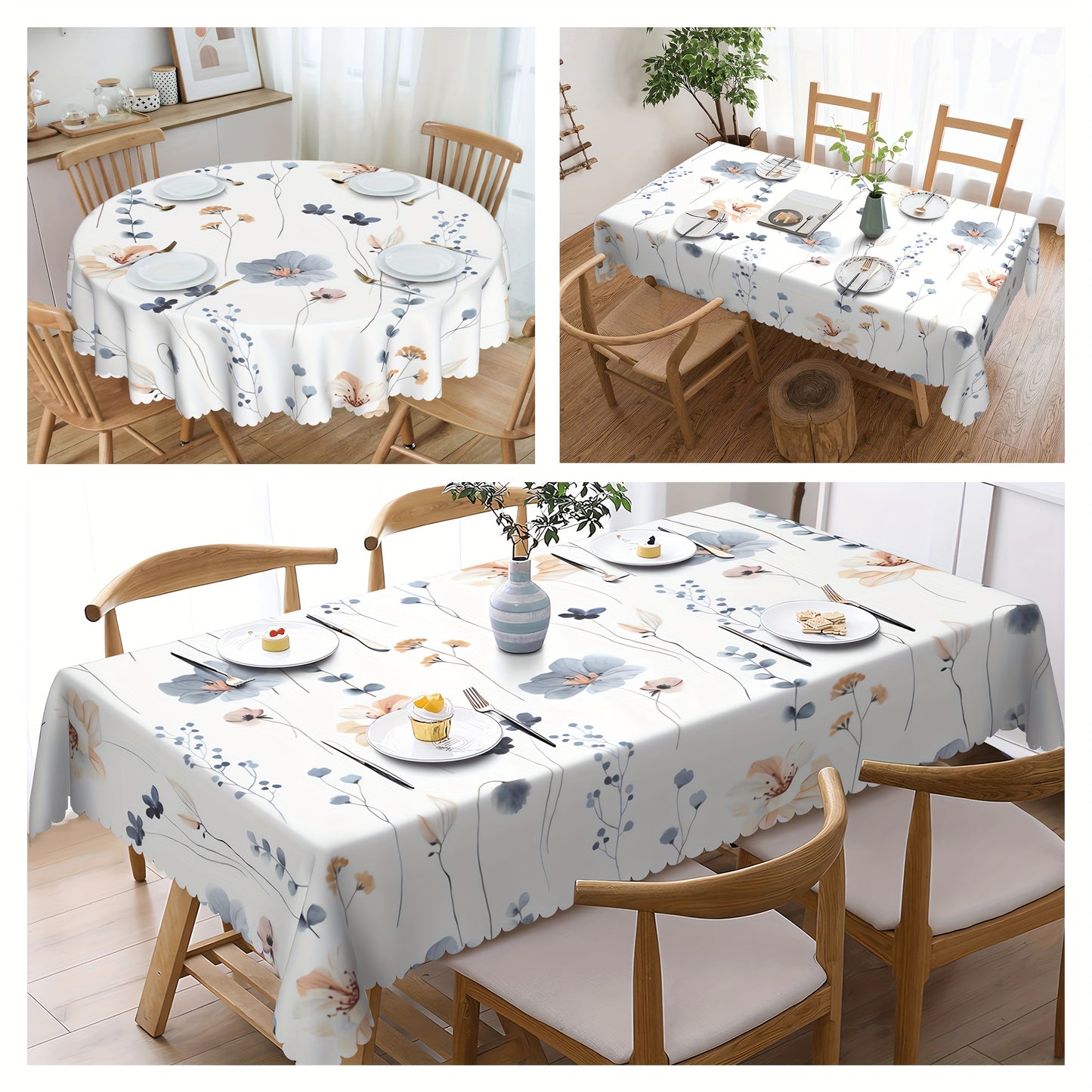 1pc Spring Floral Tablecloth - Vibrant Flowers and Moon Pattern, Exquisite Edge Embossed Craftsmanship, Durable Stain Resistant and Waterproof, Smooth Pleat-Free Surface - Perfect for Home Kitchen Dining Tables, Indoor and Outdoor Events, Beautiful Home D