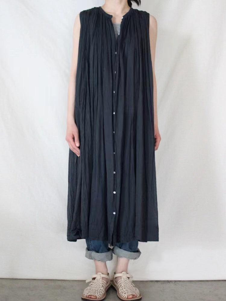 vmtvr --Sleeveless Pleated Pure Cotton A-line Dress