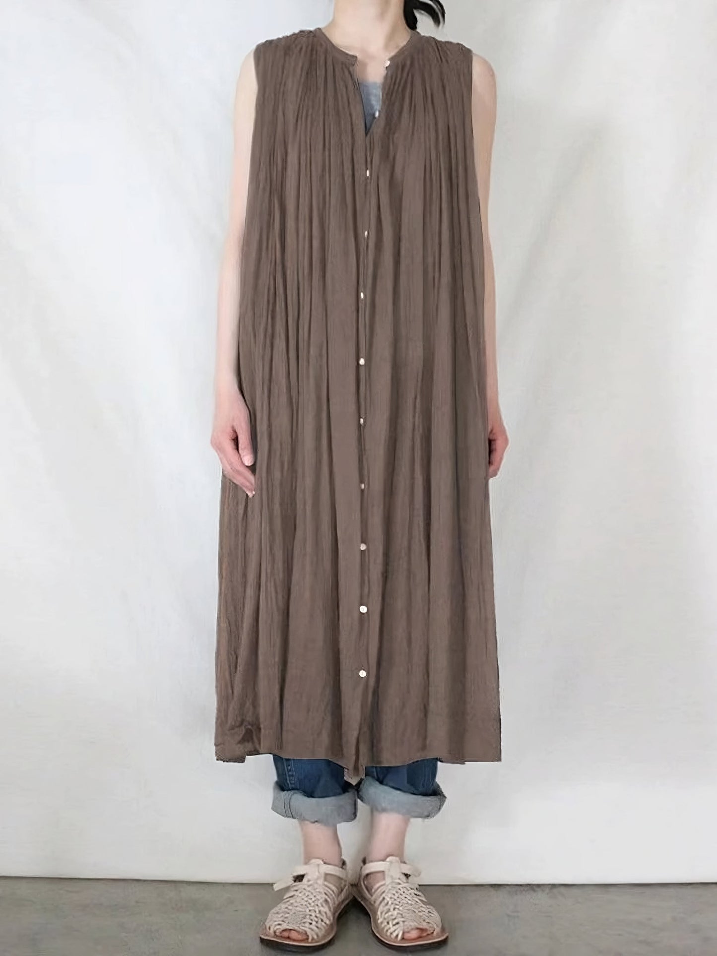 vmtvr --Sleeveless Pleated Pure Cotton A-line Dress