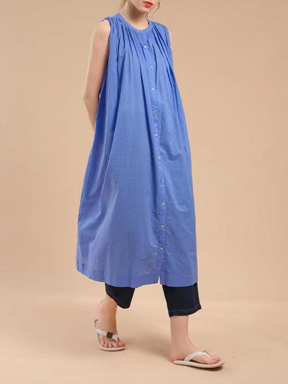 vmtvr --Sleeveless Pleated Pure Cotton A-line Dress