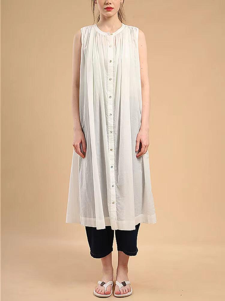 vmtvr --Sleeveless Pleated Pure Cotton A-line Dress