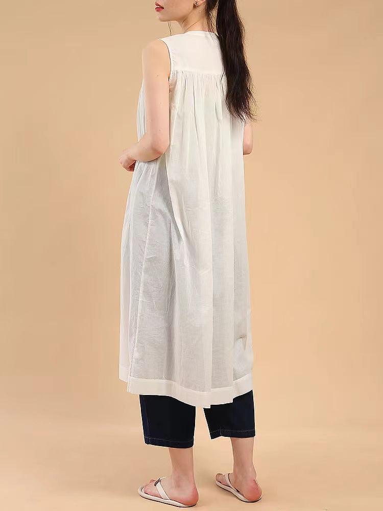 vmtvr --Sleeveless Pleated Pure Cotton A-line Dress