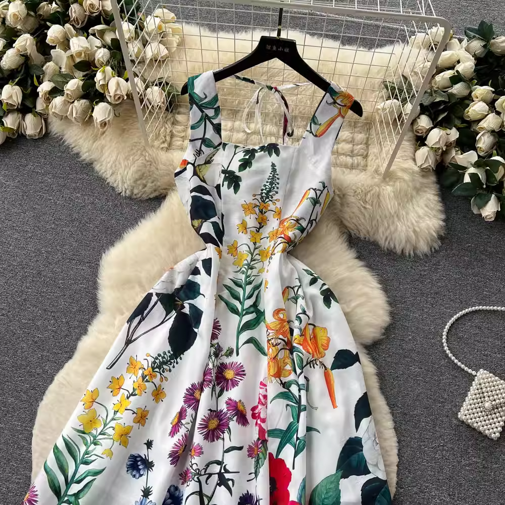- women's summer printed square neck dress GEU1567