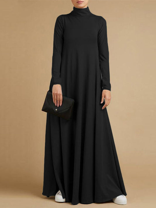 Casual Loose 4 Colors High-Neck Long Sleeves Maxi Dress