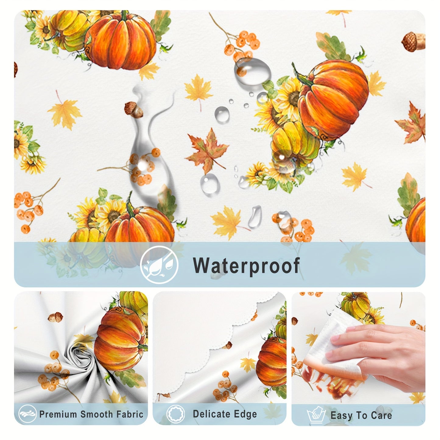 1pc, Round Tablecloth, Autumn Leaf Thanksgiving Pumpkin Table Cloth, Fall Tablecover, Waterproof Stain Wrinkle Free, Circle Tablecloth, Indoor And Outdoor Table Cover, For Home Kitchen Dining Party Decoration