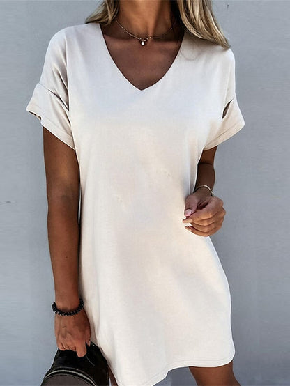 Women's Casual Dress T Shirt Dress Tee Dress Summer Dress Plain Loose V Neck Mini Dress Active Fashion Outdoor Daily Short Sleeve Loose Fit Black White Gray Spring Summer S M L XL XXL