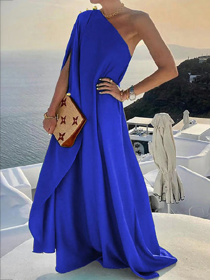 vmtvr - Simple Asymmetric Solid Color One-Shoulder Maxi Dresses