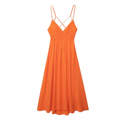 - Orange Backless Summer Dress  GEU1359