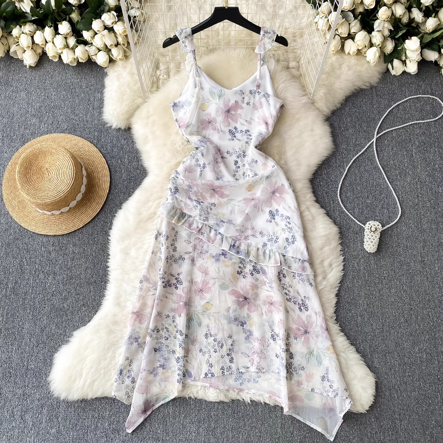 vmtvr- women's summer floral suspender dress GEU424