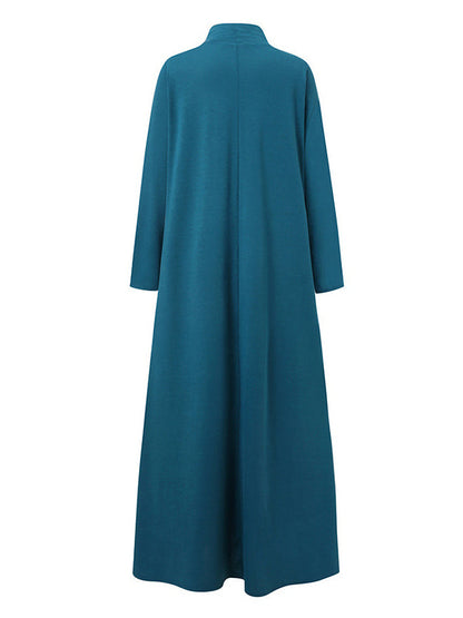 Casual Loose 4 Colors High-Neck Long Sleeves Maxi Dress