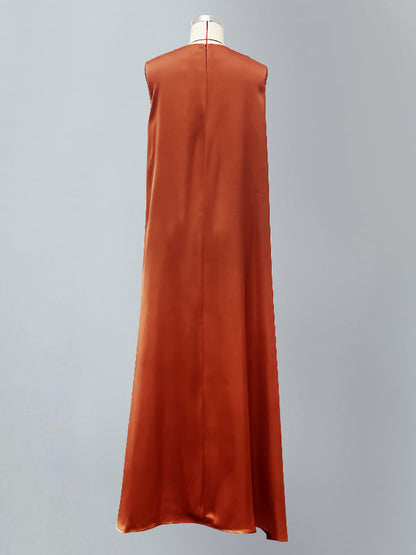 vmtvr - Loose Sleeveless Solid Color Round-Neck Maxi Dresses