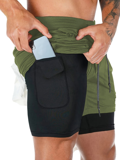 2-in-1 Double Layer Stretch Shorts with Inner Pocket - Ultra-Comfortable, Breathable, Quick-Drying, Fashionable Shorts for Mens Summer Gym Workout, Training, Outdoor Activities and Casual Wear - Perfect for Fitness Enthusiasts and Athletes