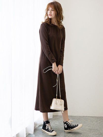 vmtvr - Simple Solid Color Round-Neck A-Line Midi Dress