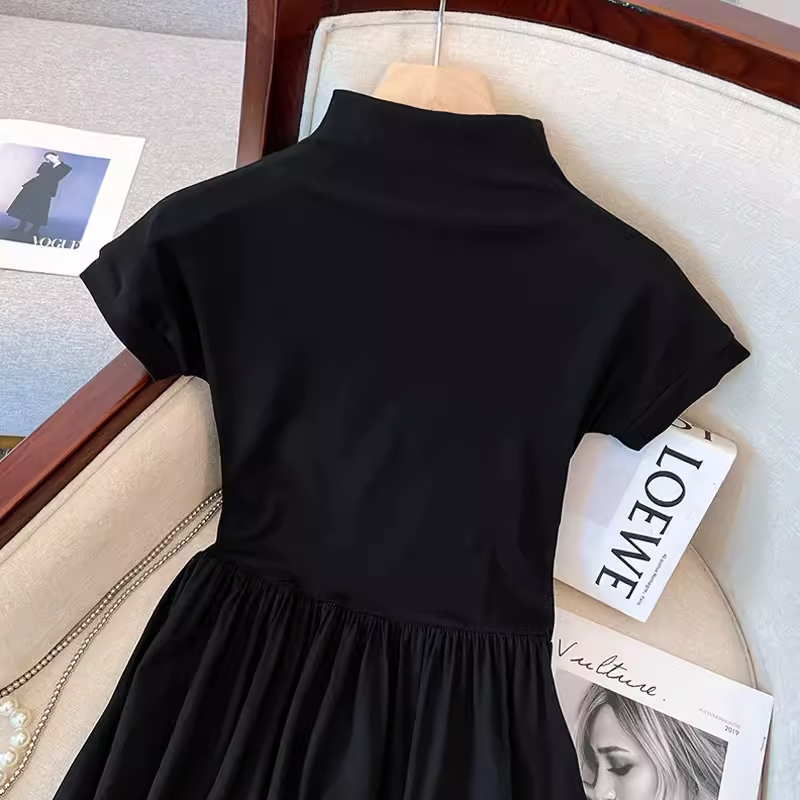 - little black dress half turtleneck A-line skirt for women summer GEU721