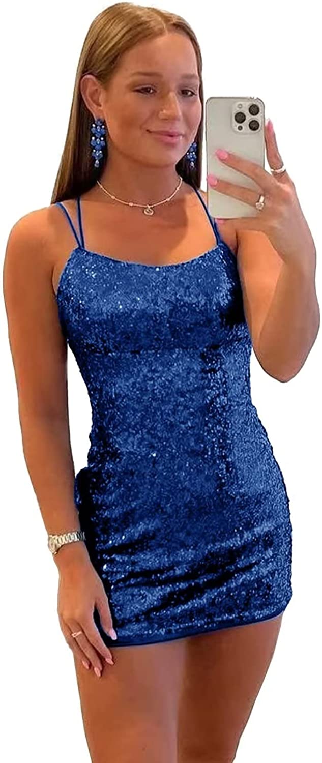 Royal Blue Tight Sequins Backless Homecoming Dress