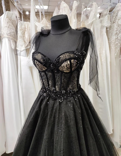 vmtvr Gothic Black Wedding Dresses Sexy Ball Gown Prom Dresses Glitter Sweetheart Party Dresses Vestidos De Fiesta