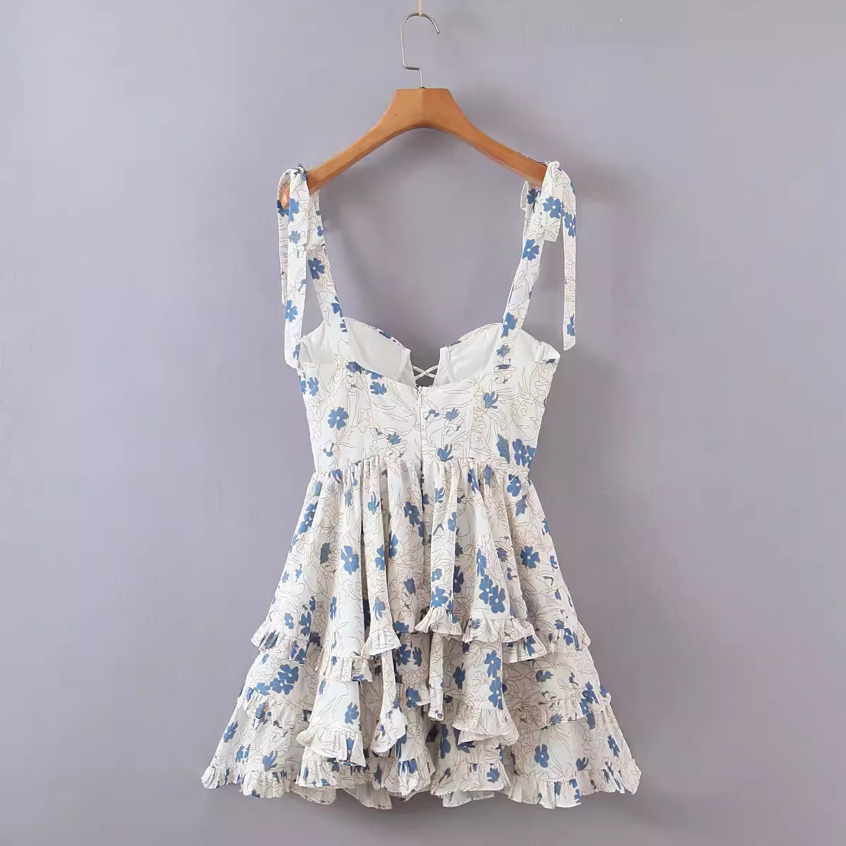 - French floral print sexy high waist suspender dress GEU1405