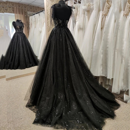 vmtvr Gothic Black Wedding Dresses Sexy Ball Gown Prom Dresses Glitter Sweetheart Party Dresses Vestidos De Fiesta