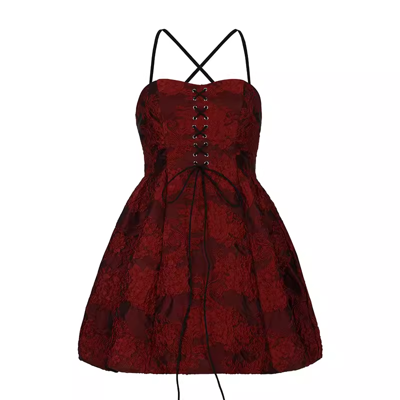 - Red A-line Party Dress   GEU1344