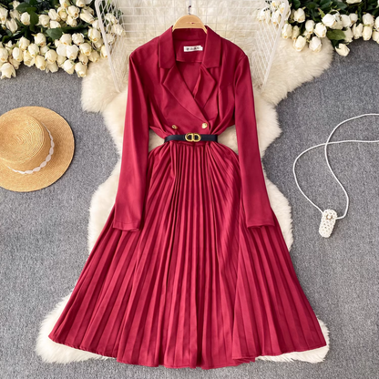 - women's suit collar dress high waist pleated dress GEU798