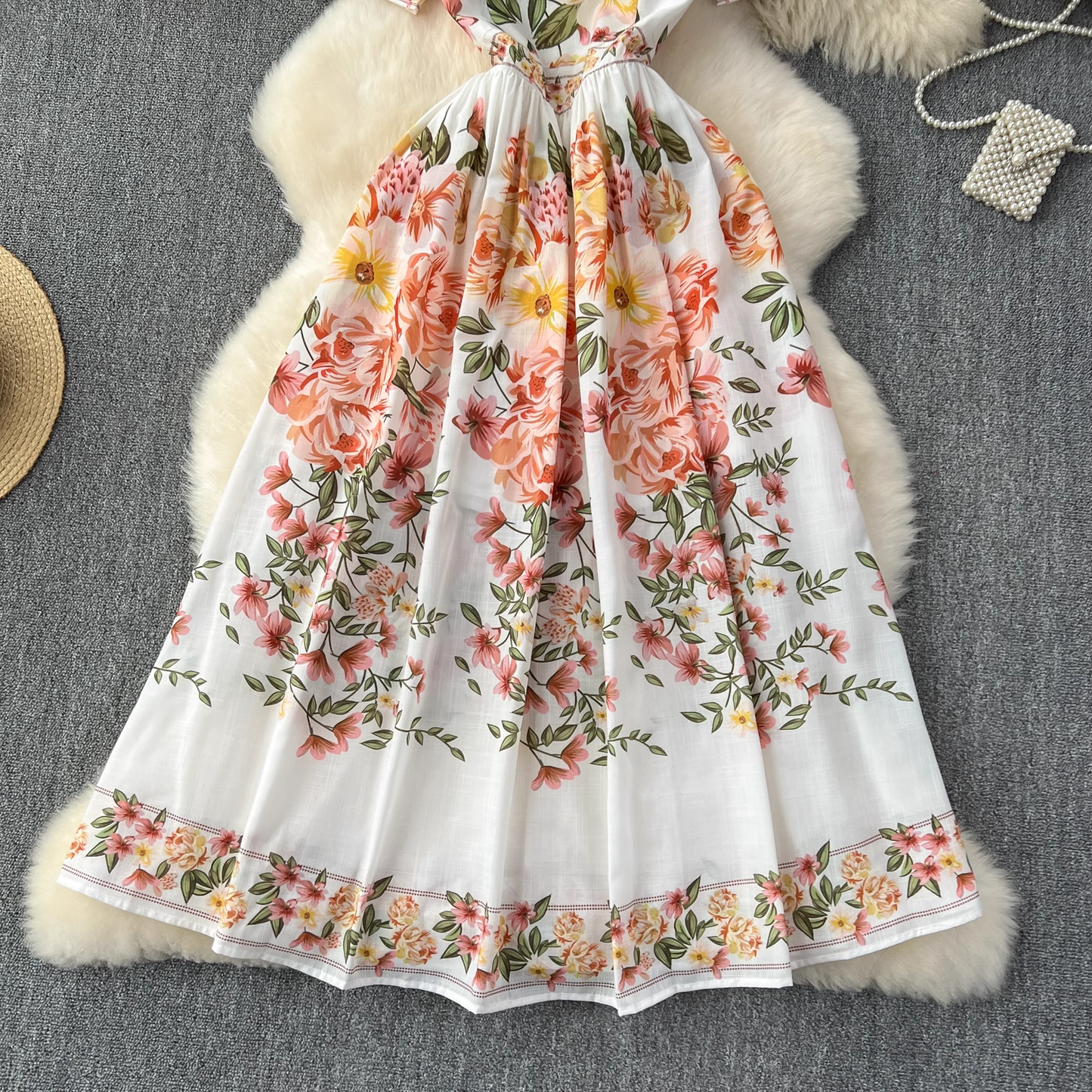 - Summer new style French retro palace style printed dress GEU1119