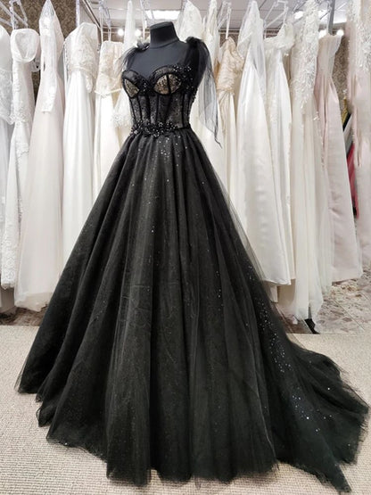 vmtvr Gothic Black Wedding Dresses Sexy Ball Gown Prom Dresses Glitter Sweetheart Party Dresses Vestidos De Fiesta