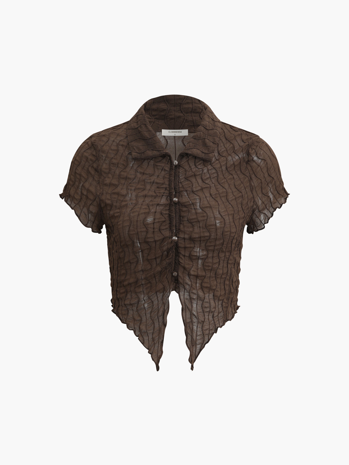 - Short Sleeve Texture Buttoned Blouse