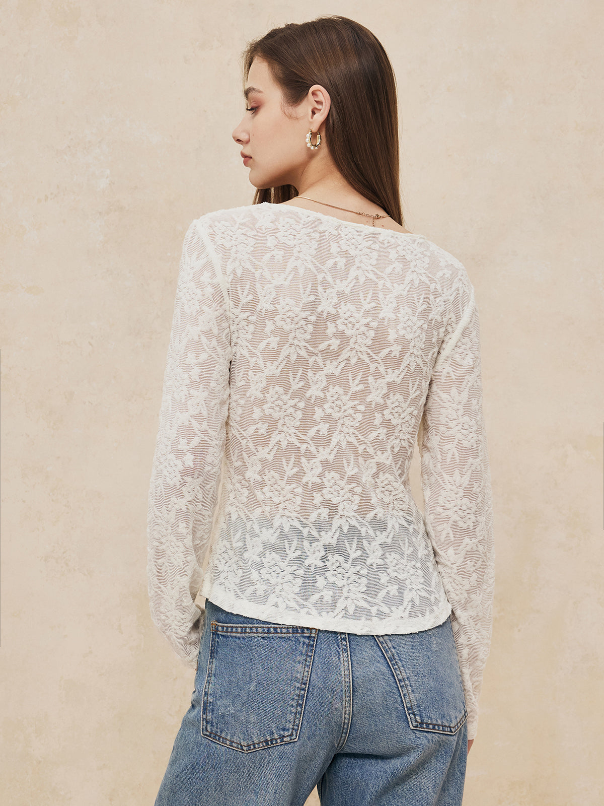 -Fall Outfits Long Sleeve Top - Asymmetrical  Lace Long Sleeve Blouse