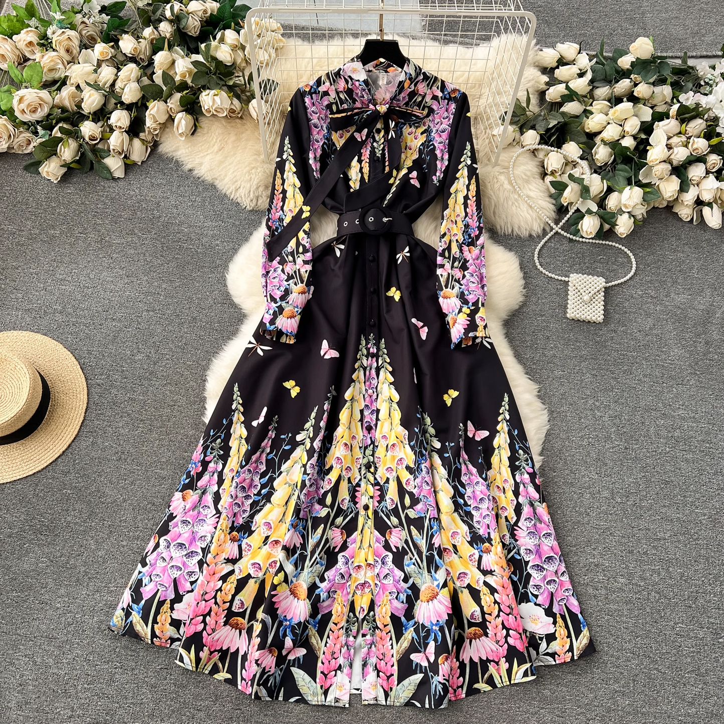 - Retro palace style long printed elegant dress  GEU1169