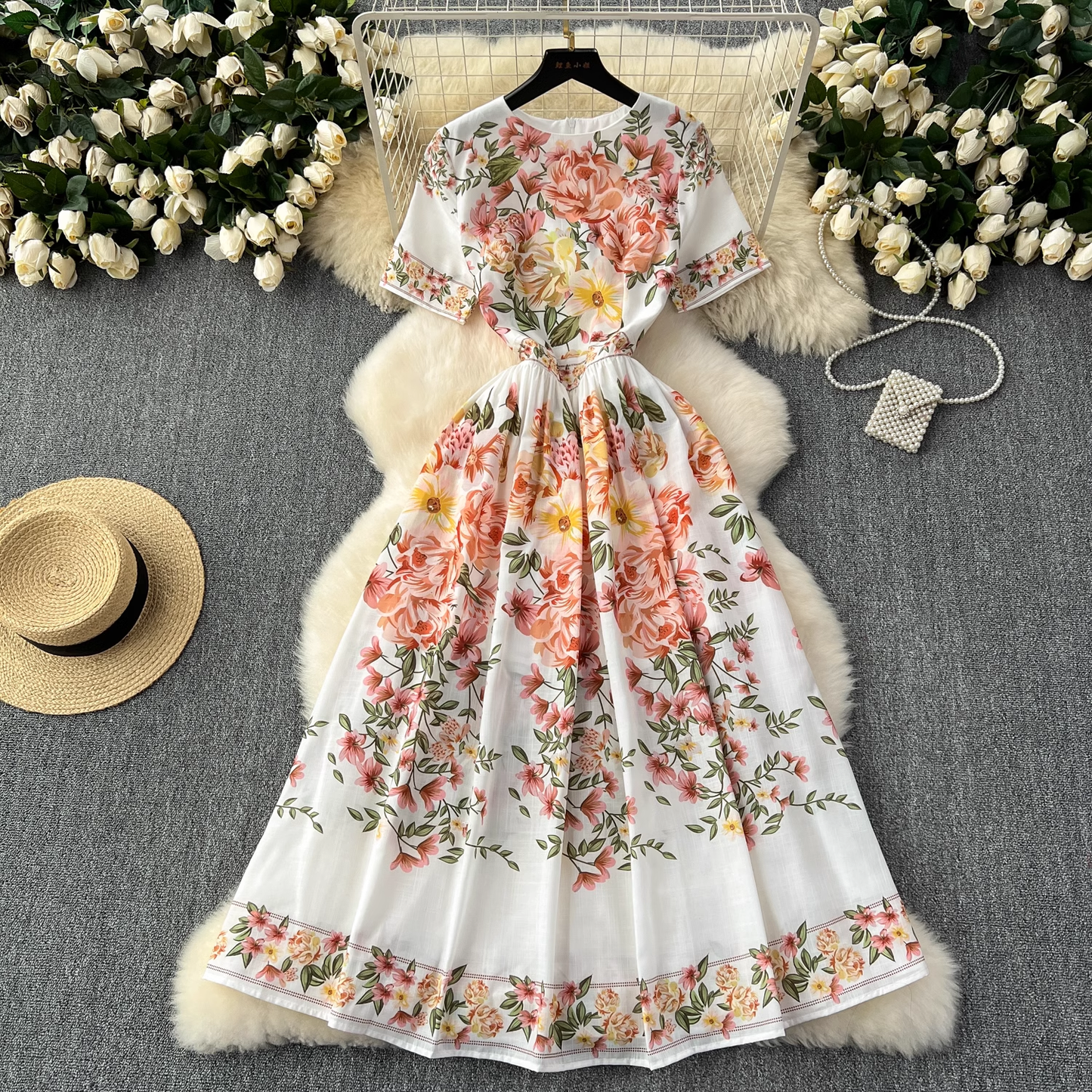 - Summer new style French retro palace style printed dress GEU1119