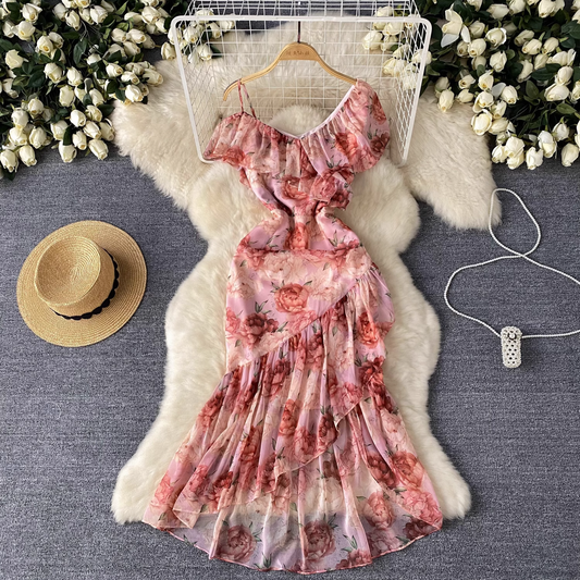 - Women's summer floral dress with irregular ruffles GEU1474