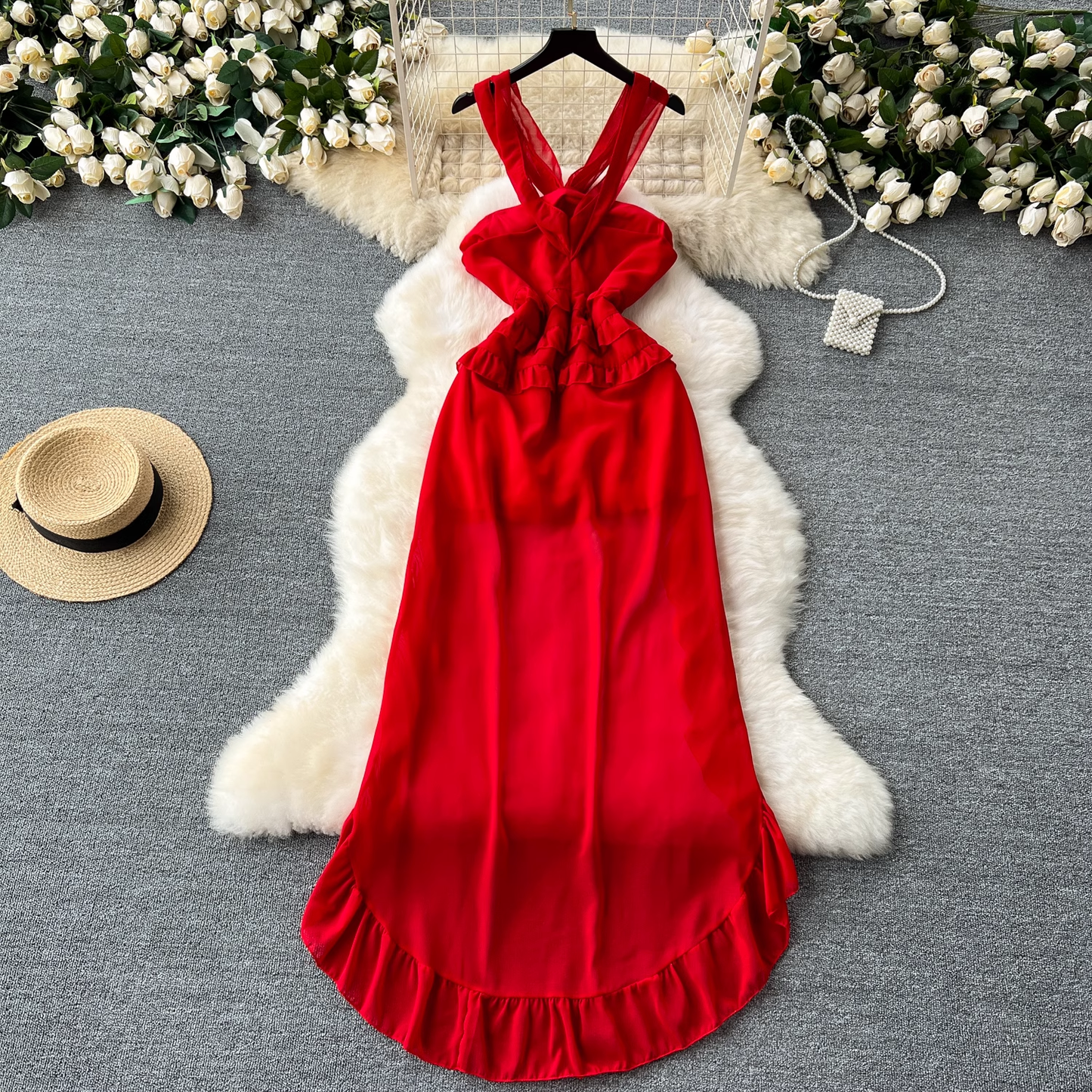 - women's summer red dress GEU1099