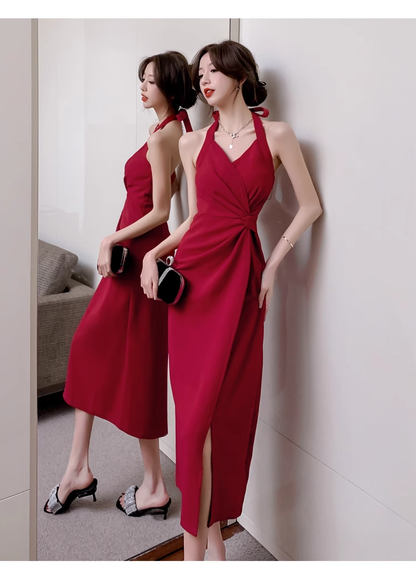 - Burgundy Halter Bodycon Dress    GEU1259